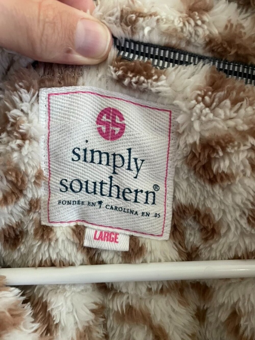 Simply Southern Leopard Sherpa Pullover Large Quarter Zip Fleece Cream Tan Cozy - Picture 4 of 6